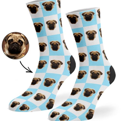 Baby Blue Chequered Dog Socks