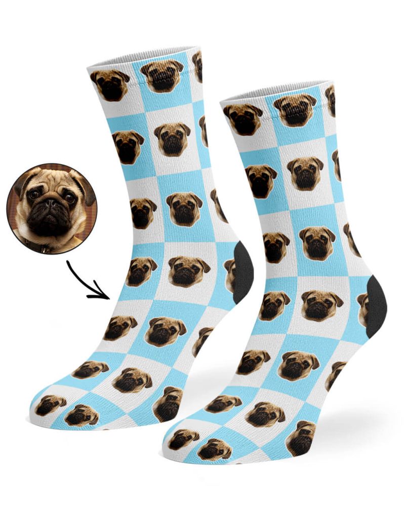 Baby Blue Chequered Dog Socks