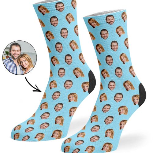 Baby Blue Couples Face Pattern Socks