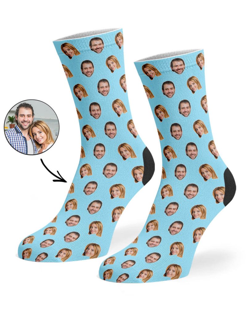 Baby Blue Couples Face Pattern Socks