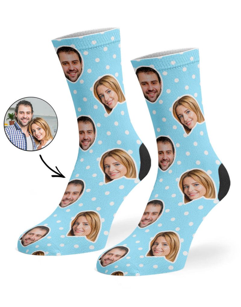 Baby Blue Couples Spotty Face Socks