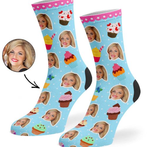 Baby Blue Cupcake Face Socks