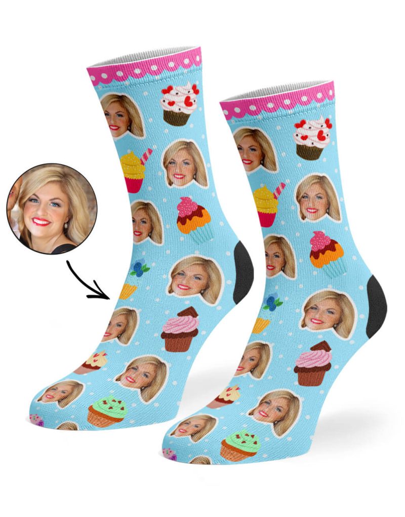 Baby Blue Cupcake Face Socks