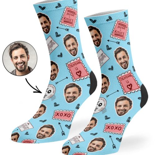 Baby Blue Love Stamp Face Socks