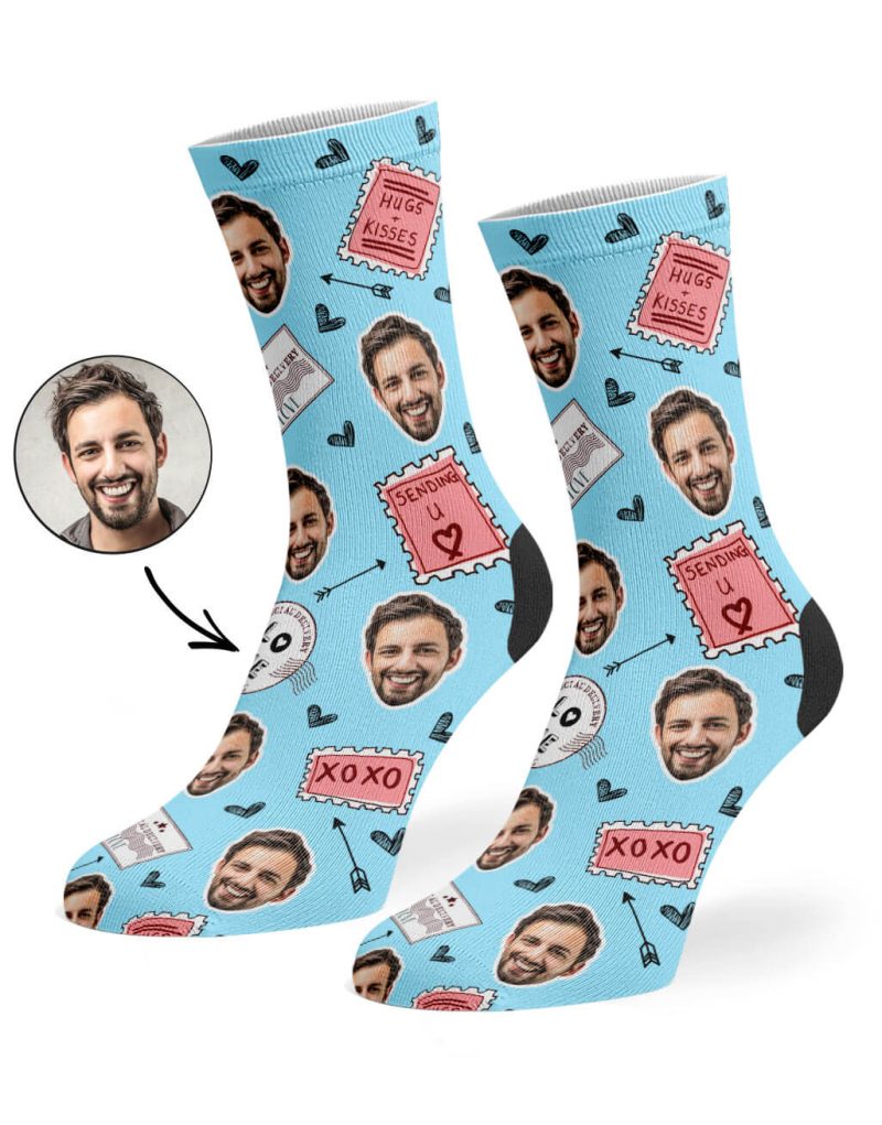 Baby Blue Love Stamp Face Socks