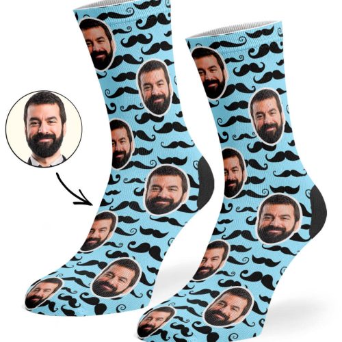 Baby Blue Moustache Pattern Socks