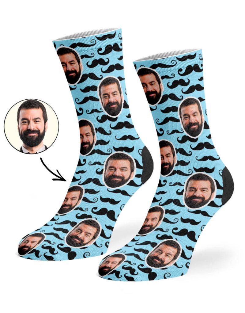 Baby Blue Moustache Pattern Socks