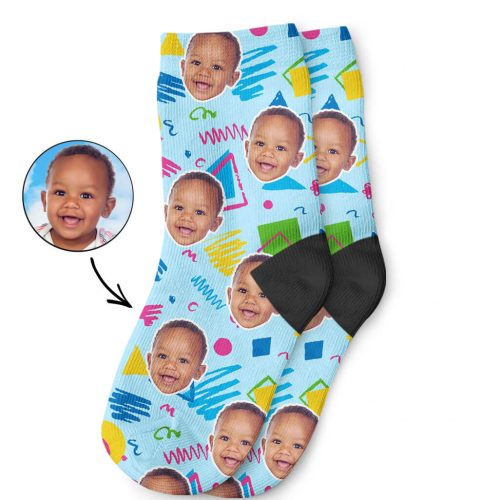 Retro Doodle Face Kids Photo Socks