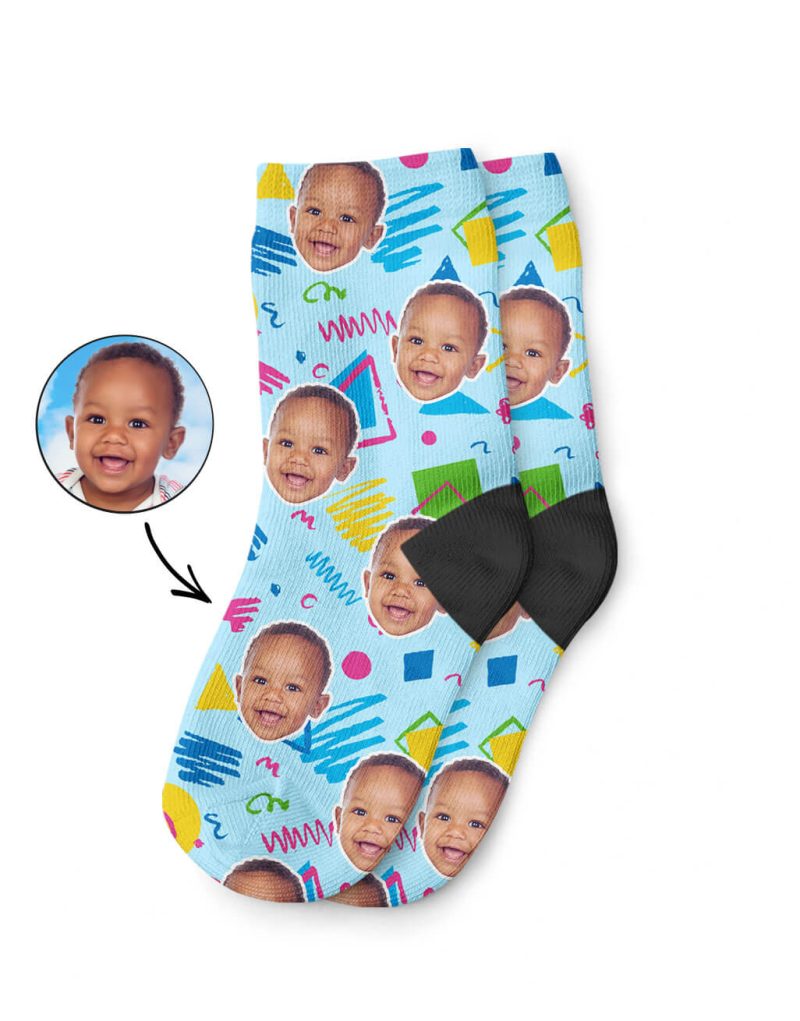 Retro Doodle Face Kids Photo Socks