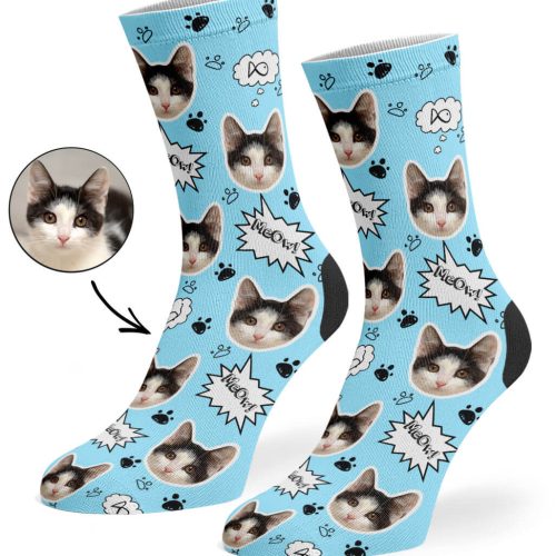 Baby Blue Your Cat Meow Socks