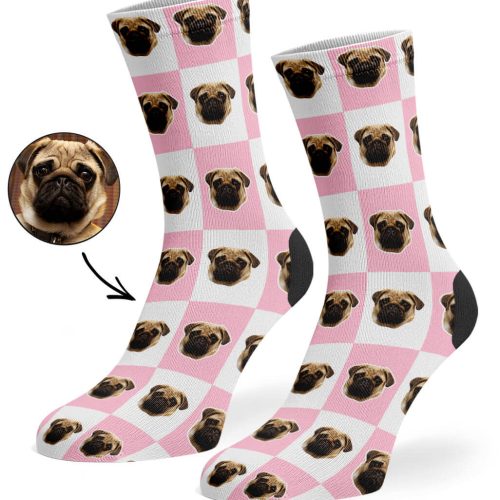 Baby Pink Chequered Dog Socks