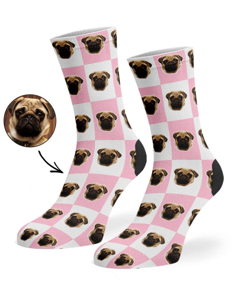 Baby Pink Chequered Dog Socks