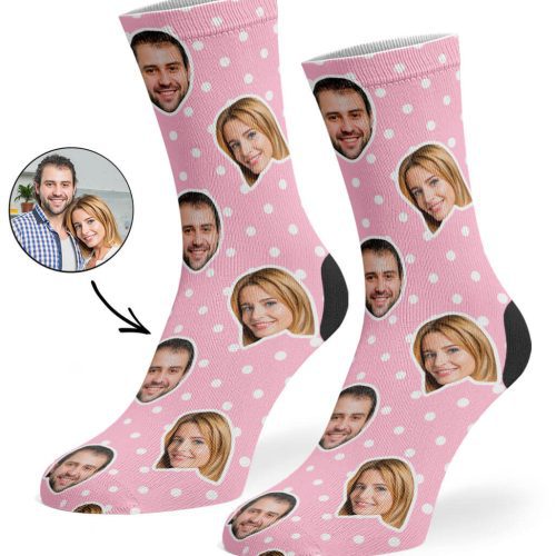 Baby Pink Couples Spotty Face Socks