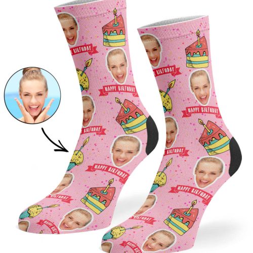 Baby Pink Happy Birthday Cake Socks