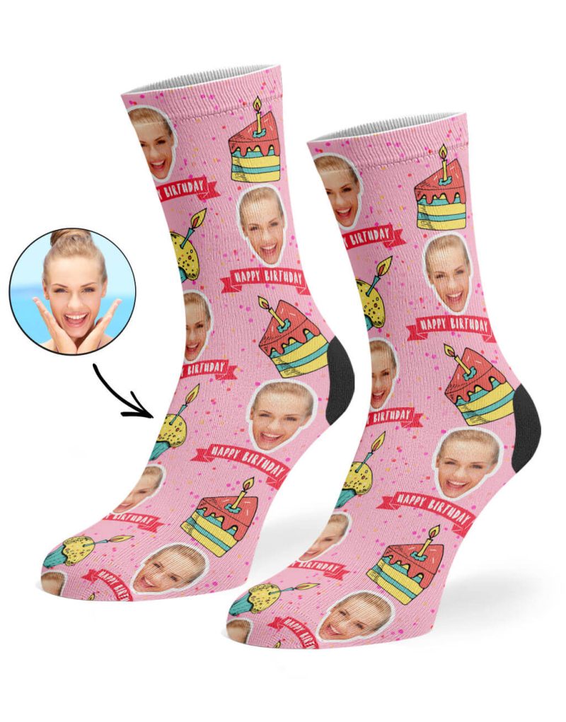 Baby Pink Happy Birthday Cake Socks