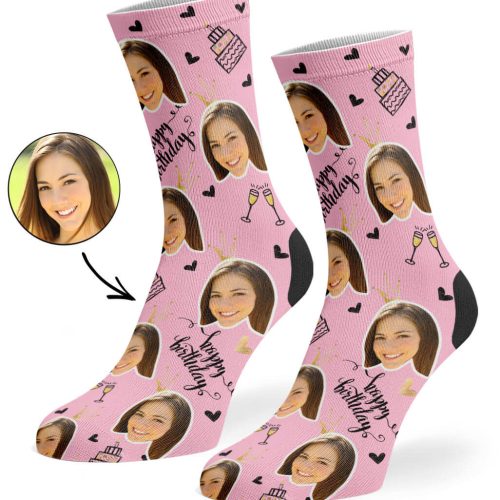 Baby Pink Happy Birthday Champagne Socks