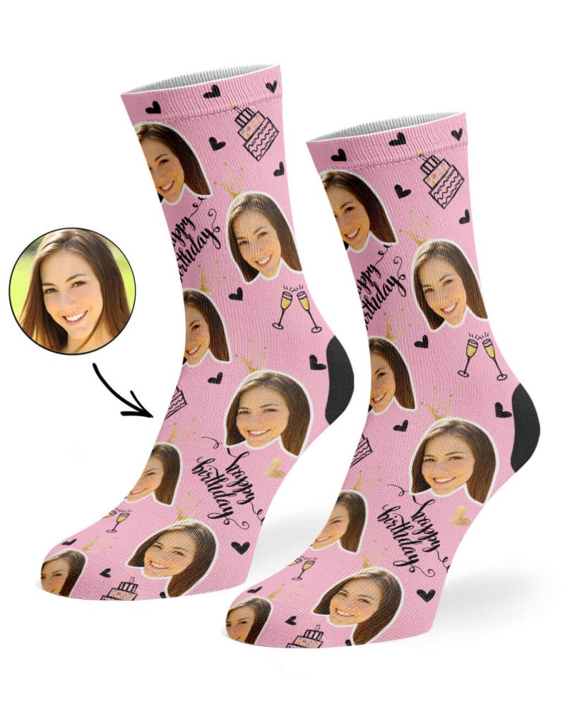 Baby Pink Happy Birthday Champagne Socks