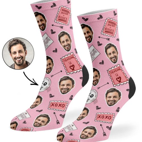 Baby Pink Love Stamp Face Socks