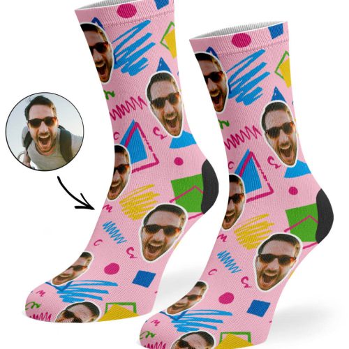 Baby Pink Retro Doodle Face Socks