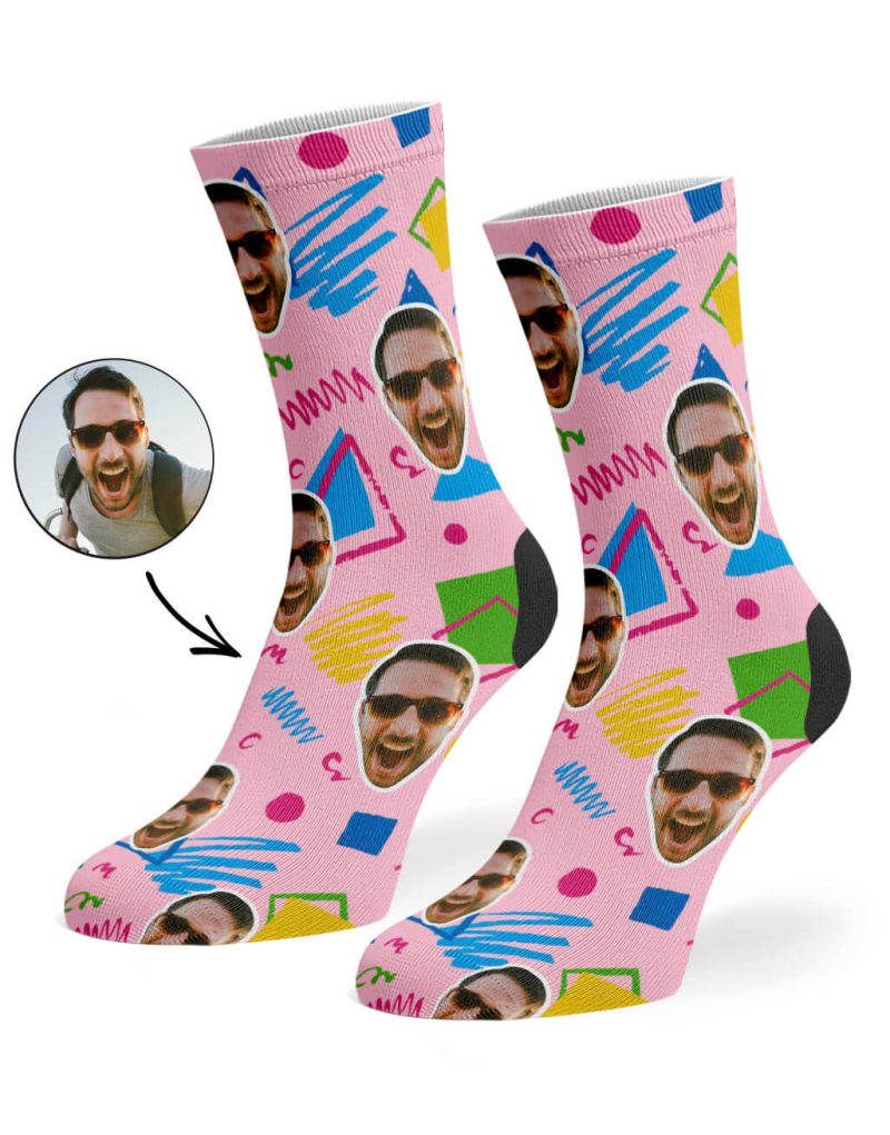 Baby Pink Retro Doodle Face Socks