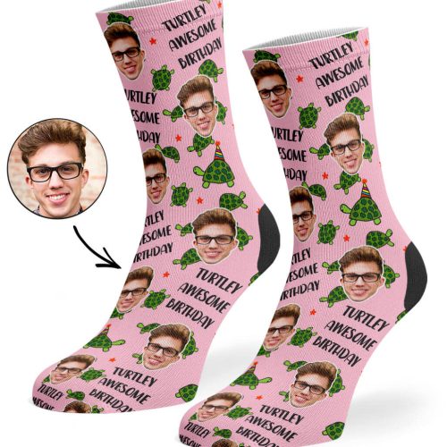 Baby Pink Turtley Awesome Birthday Socks