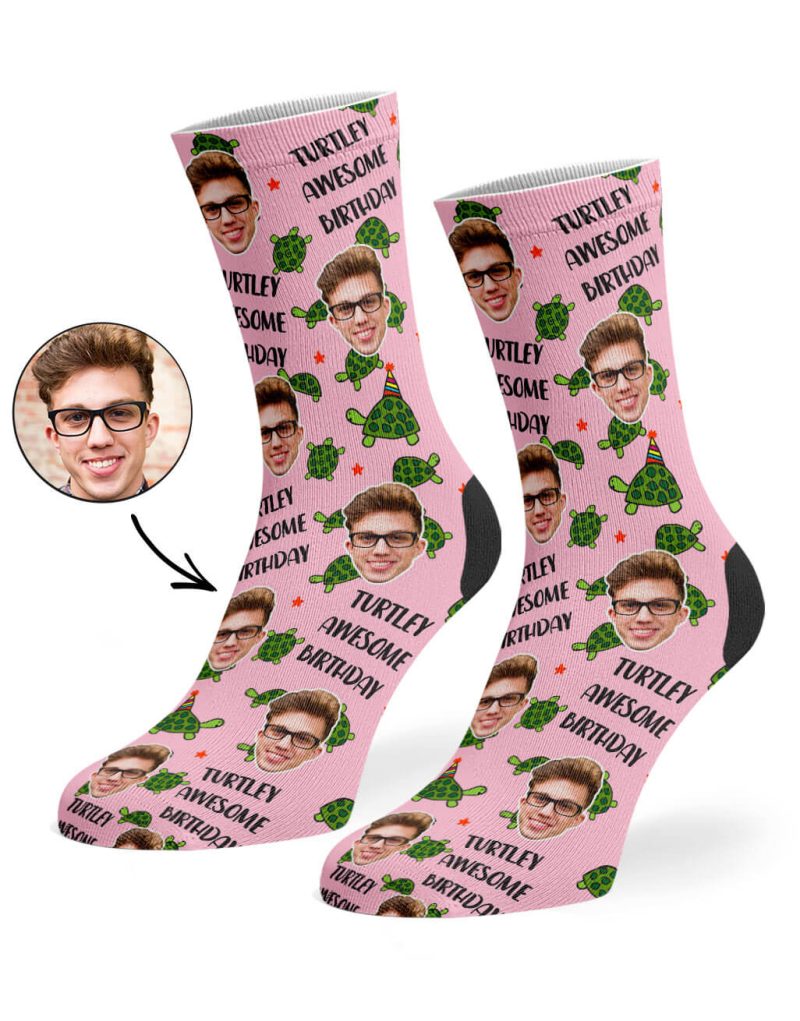 Baby Pink Turtley Awesome Birthday Socks