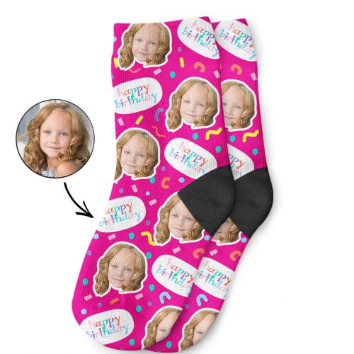 Pink Happy Birthday Kids Socks