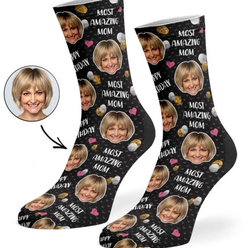 Black Amazing Mom Birthday Socks