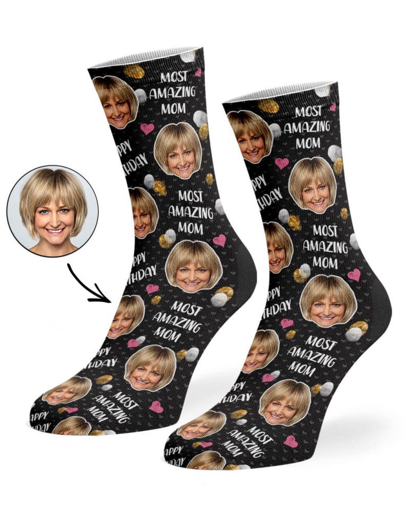 Black Amazing Mom Birthday Socks