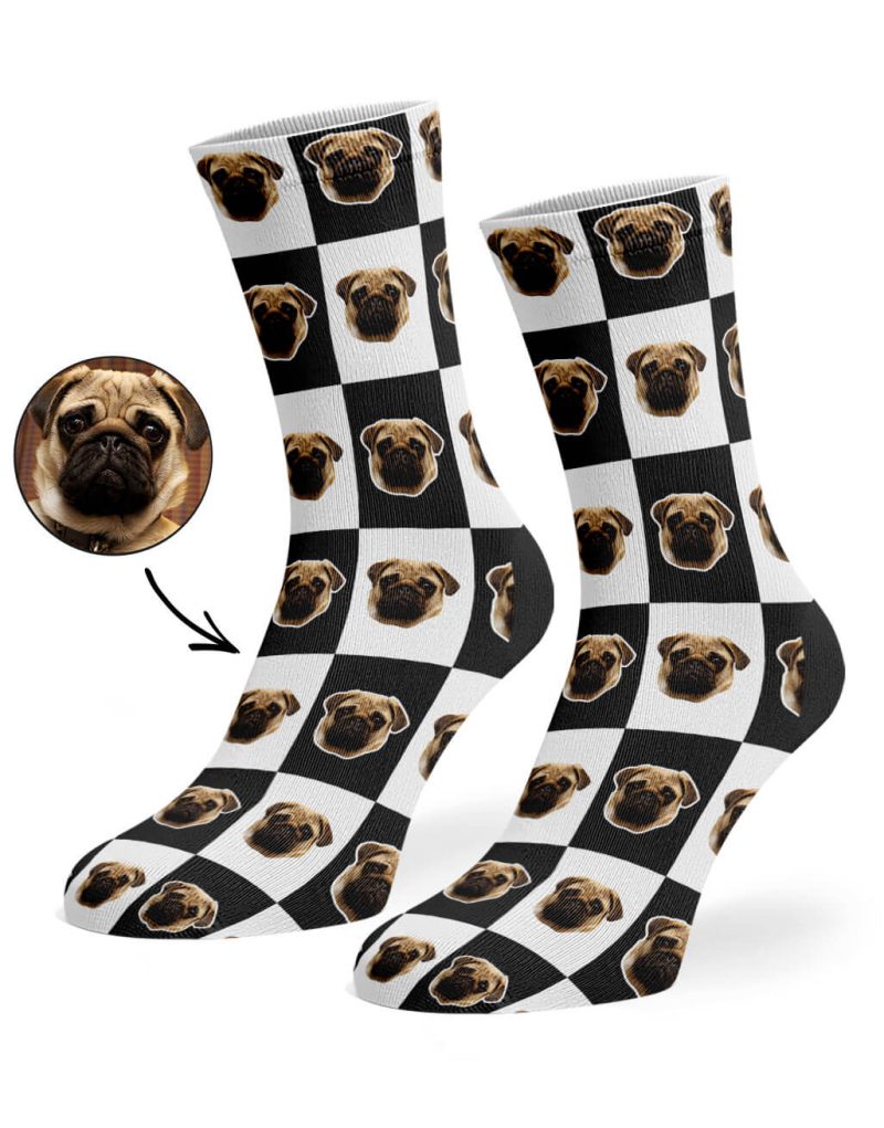 Black Chequered Dog Socks