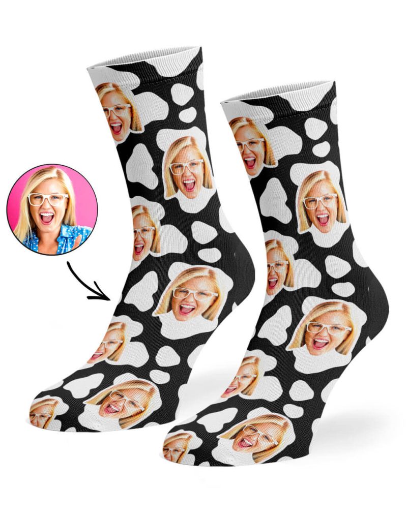 Black Cow Print Face Socks