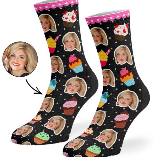 Black Cupcake Face Socks