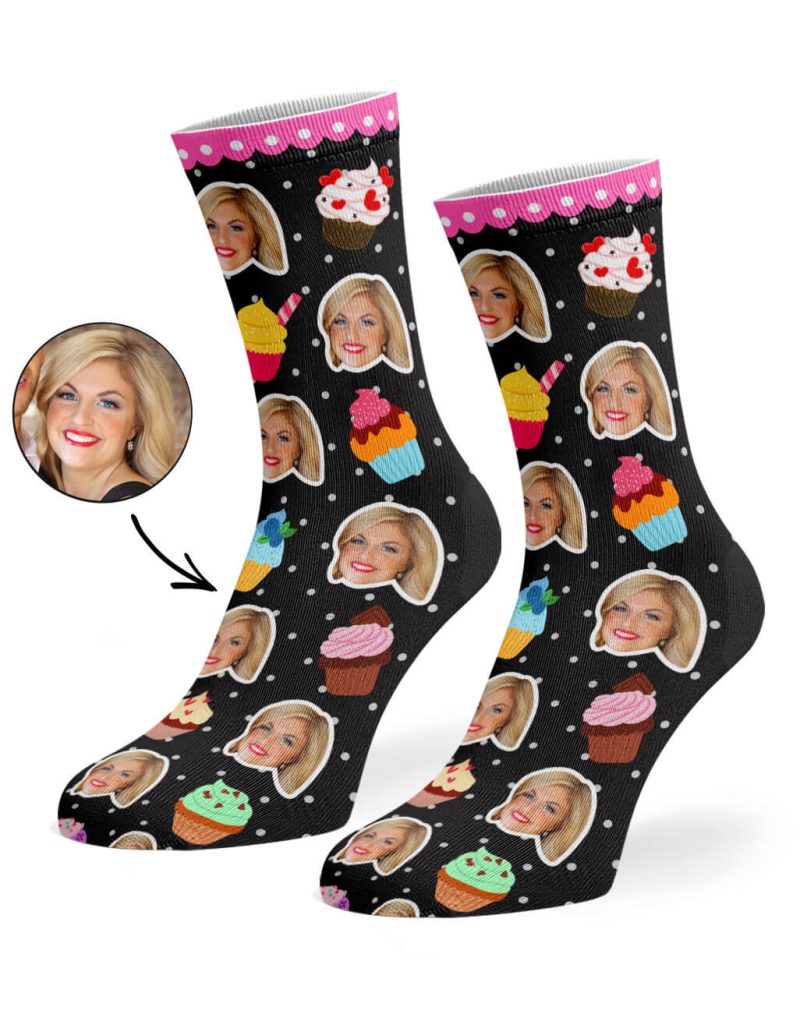 Black Cupcake Face Socks