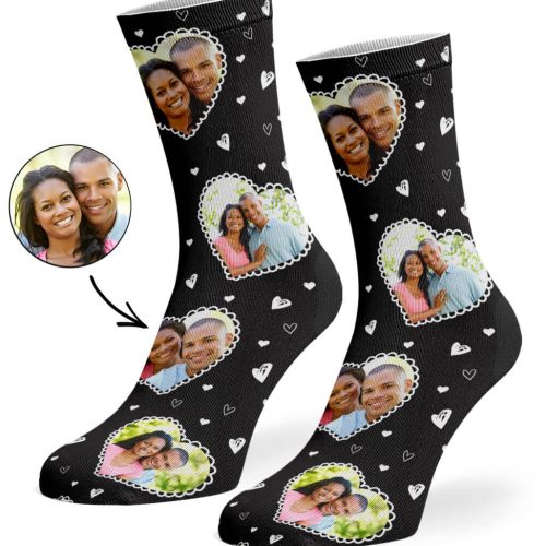 Black Cute Heart Collage Socks