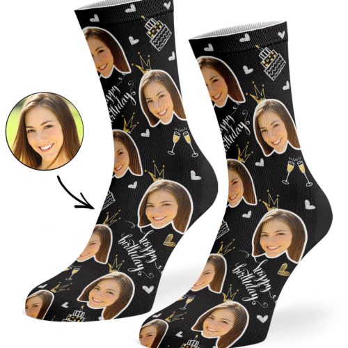 Black Happy Birthday Champagne Socks