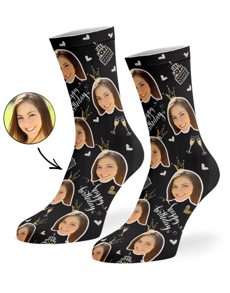 Black Happy Birthday Champagne Socks