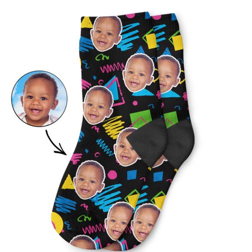 Your Photo On Retro Doodle Face Kids Socks