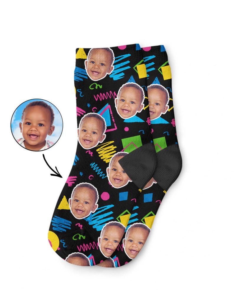 Your Photo On Retro Doodle Face Kids Socks