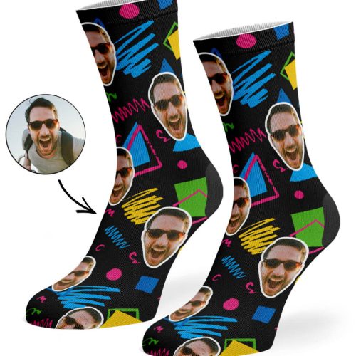 Black Retro Doodle Face Socks