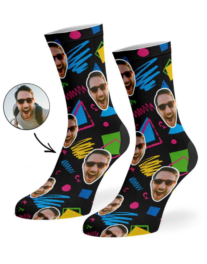 Black Retro Doodle Face Socks