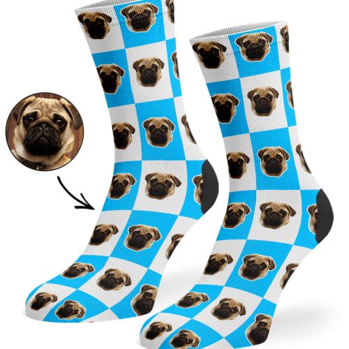 Blue Chequered Dog Socks