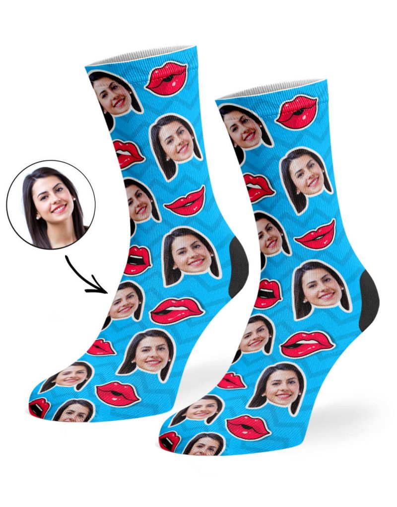 Blue Comic Lips Socks