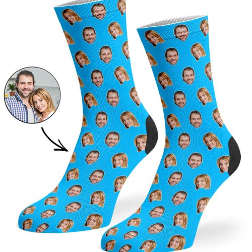 Blue Couples Face Pattern Socks