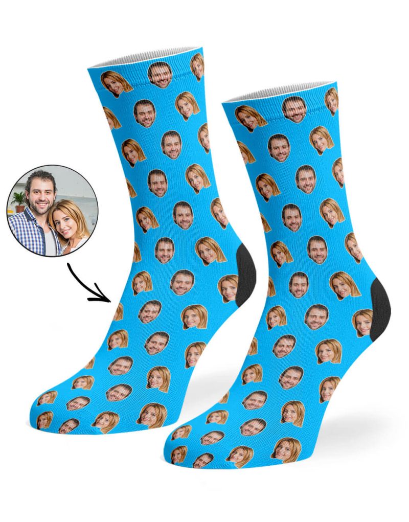 Blue Couples Face Pattern Socks