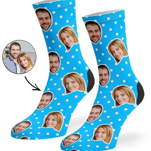 Blue Couples Spotty Face Socks