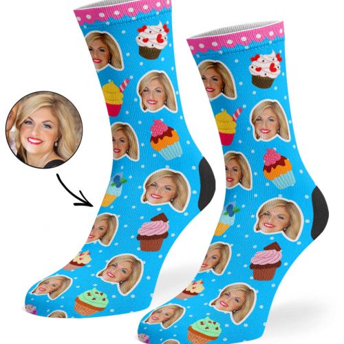 Blue Cupcake Face Socks