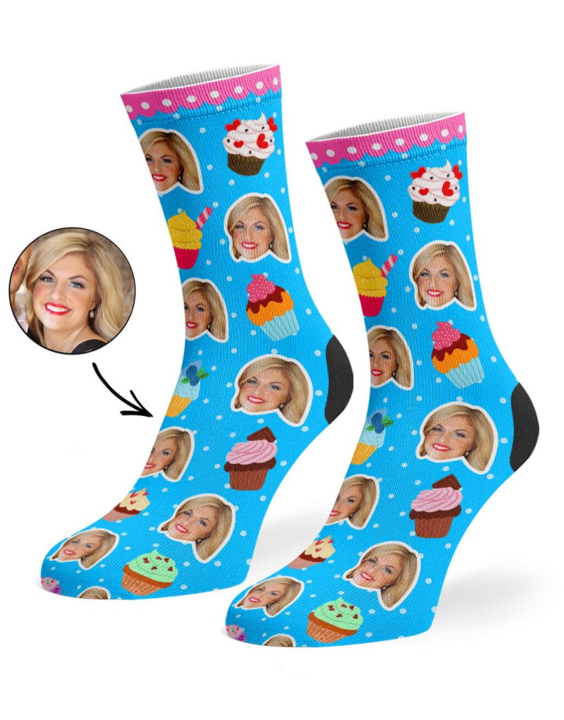 Blue Cupcake Face Socks