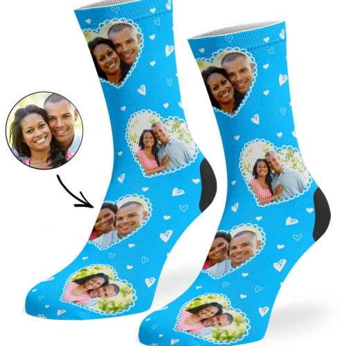 Blue Cute Heart Collage Socks