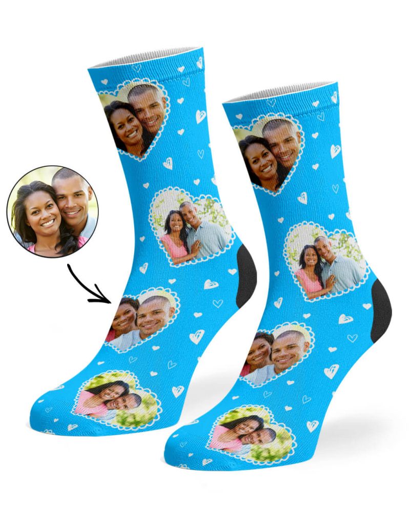 Blue Cute Heart Collage Socks