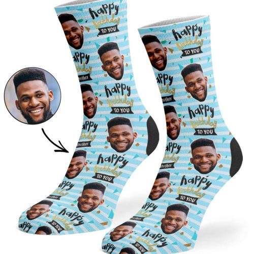 Blue Happy Birthday Brother Socks